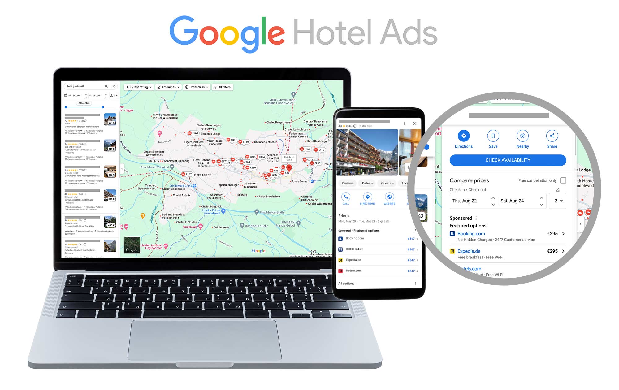 Where do hotels appear in Google searches?